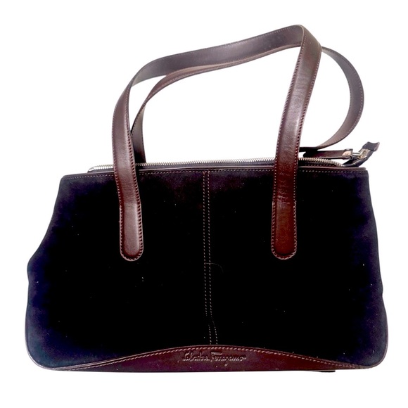 Salvatore Ferragamo Rich Brown Suede & Leather Bag - Picture 1 of 13